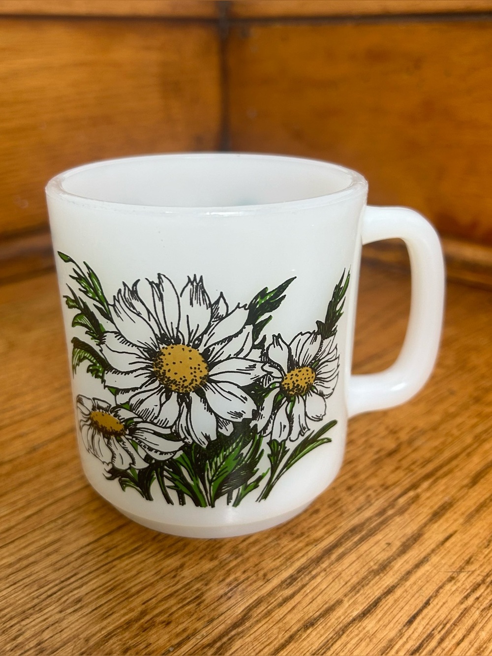 VTG 70’s Daisy Print Glasbake Milk Glass Language Of Flowers Series Mug